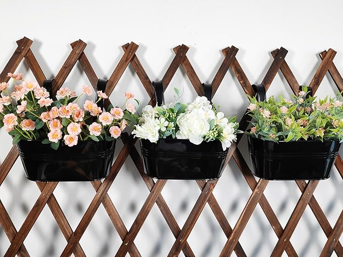 4 Pack Metal Hanging Planter for Outdoor Plants, 10 Inch Black Fence Planters Railing Pots for Garden Patio Balcony Decor, Flower Bucket with Detachable Hooks (Black, 4Pcs)