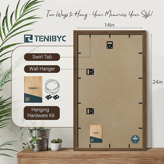 14x24 Picture Frame 3 Pack - Brown Woodgrain, Wood Poster Frame, Gallery Poster Frame - Wall Hanging