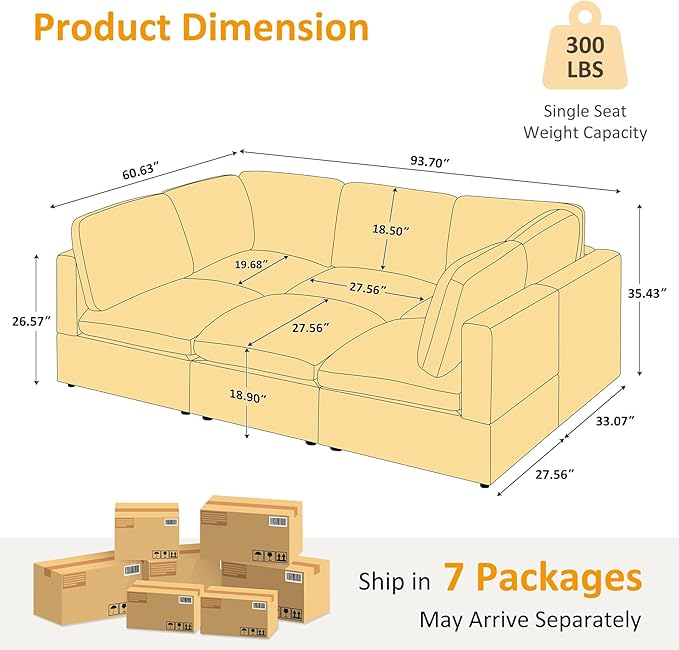 Modular Sectional Sofa, Convertible Sofa Couch Modular Sofa with Ottoman, Sectional Sofas for Living Room Small Apartments