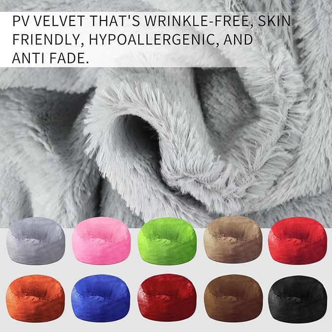 Bean Bag Chair for Adults 3FT,Soft Removable Cover for Teens/Girls Bedroom,Fluffy Giant Round Floor Beanbag Lounger Chairs (No Filler,Light Gray)