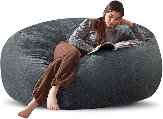 Bean Bag Chair 6Ft, Memory Foam Filled, Large Beanbag Chairs for Adults and Teens, Soft Sofa with Removable Flannel Cover, Round Couch for Living Room Bedroom College Dorm (Dark Gray, 6FT-67×67"×24")