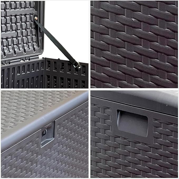 73 Gallon Large Storage Box with Lid,Waterproof Outdoor Storage Container for Patio Furniture Cushions, Gardening Tools, Pool Accessories, Lockable Resin Deck Box with handle Brown