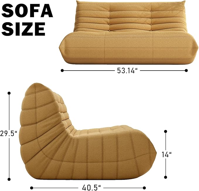 Bean Bag Chair, Loveseat Fireside Chair Bean Bag Sofa Large Bean Bag Chair for Adults, 2 Seater Bean Bag Chairs for Teens with High Density Comfortable Foam, Bean Bag for Living Room, Bedroom (Yellow)