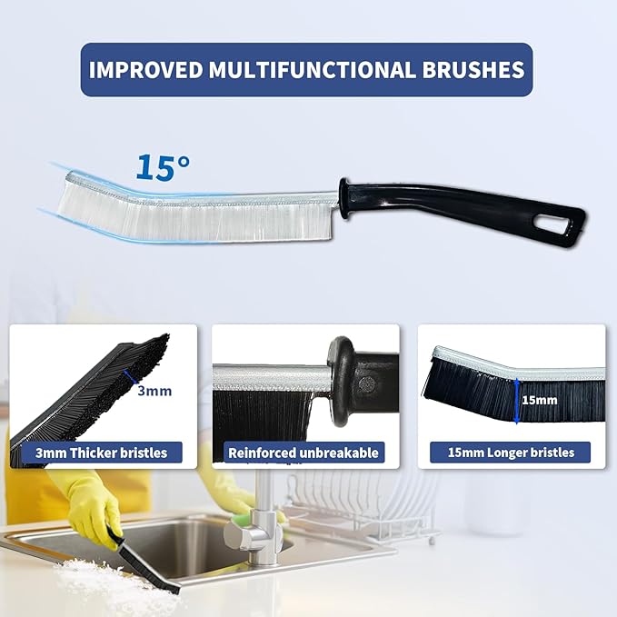 3 Pcs Cleaning Brushes for Household - Crevice Brush for Scrub Small Spaces, Toilet Cleaning Tool with Comfortable Grip, Long&Firm Bristle for Shower Tile Grout, Sinks Gap, Window Tracks, Hinges