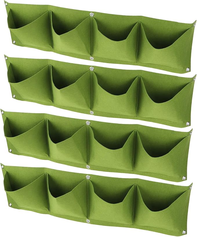 Atyhao Wall Plant Bag,4Pcs 4 Pocket Plant Grow Bag Wall Mounted Reusable Degradable Felt Garden Planter Herbs, Succulents Artificial Pl or Flowers. ()
