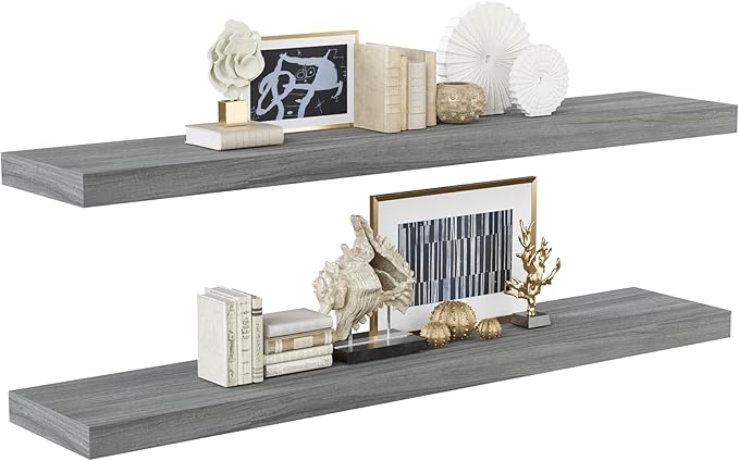 BAMEOS Floating Shelves,40 in W x 8in D Wall Mounted Wooden Shelves with Invisible Brackets Set of 2, Hanging Wall Shelves Decoration for Bedroom, Bathroom, Living Room and Kitchen