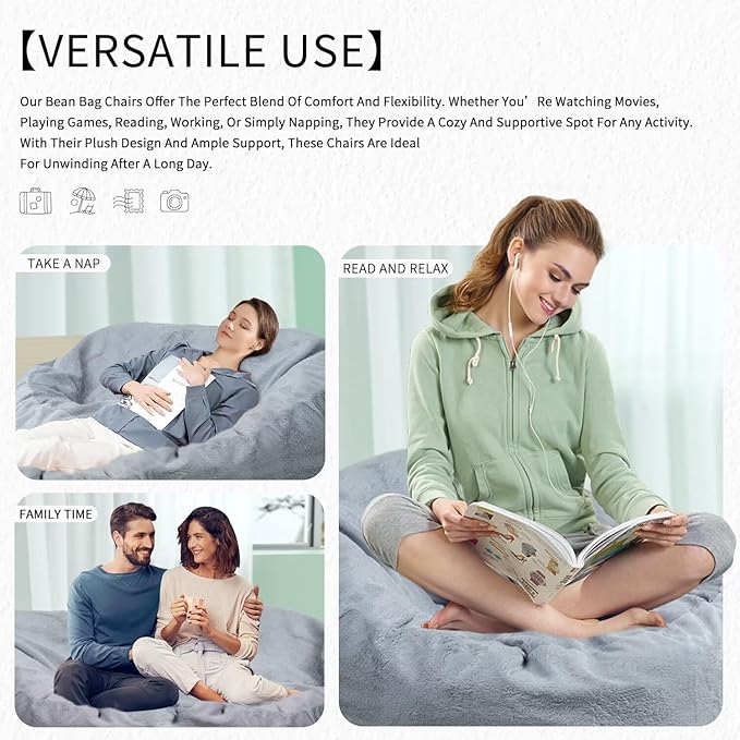 Bean Bag Chair for Adults 4FT,Soft Removable Cover for Teens/Girls Bedroom,Fluffy Giant Round Floor Beanbag Lounger Chairs (No Filler,Light Gray)