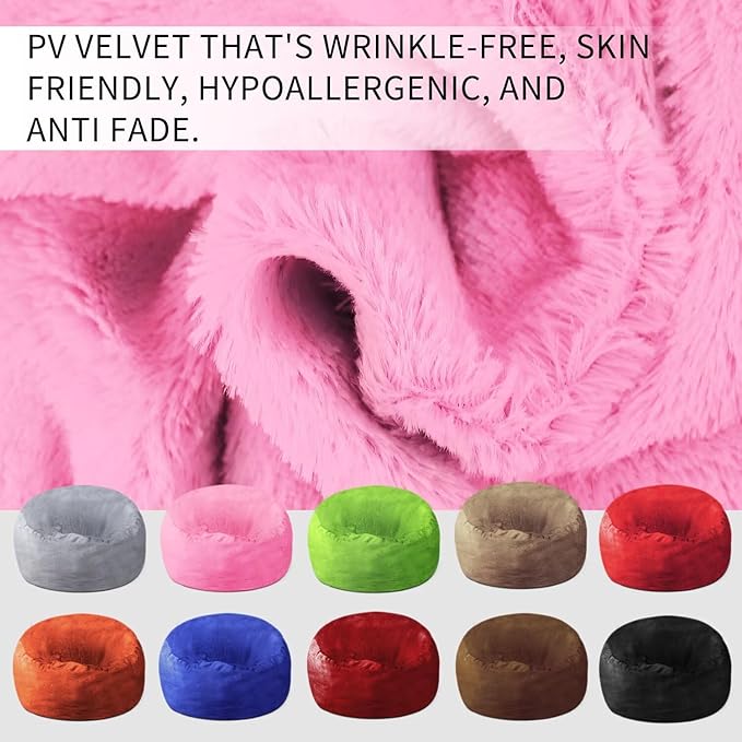 Bean Bag Chair for Adults 8FT,Soft Removable Cover for Teens/Girls Bedroom,Fluffy Giant Round Floor Beanbag Lounger Chairs (No Filler,Pink)