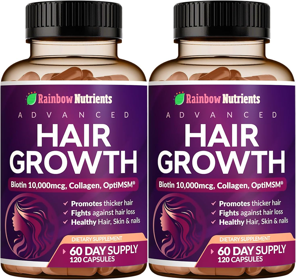 (2 Pack) Hair Growth Vitamins for Women | Biotin 10,000mcg, Collagen, Patented OptiMSM®, goMCT®, Saw Palmetto | Naturally Regrow Stronger & Healthier Hair, Skin and Nails | May Stop Hair Loss