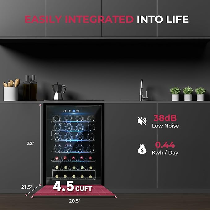 4.5 CU.FT Wine Cooler Refrigerator, Small Freestanding Wine Fridge for Red, White and Champagne, Mini Fridge with Adjust Temperature, Black