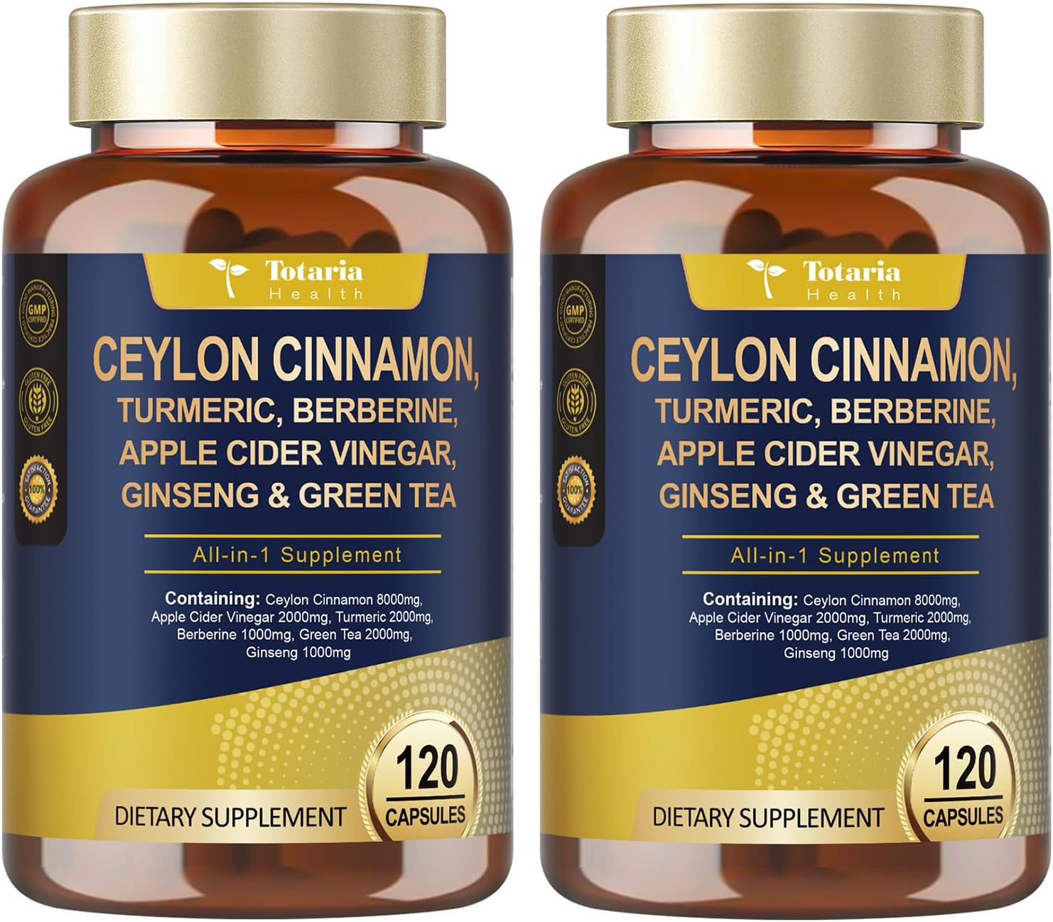 (2 Packs) 18-in-1 Organic Ceylon Cinnamon Capsules 20:1 Extract, Powerful Ceylon Cinnamon Berberine Supplement w/Apple Cider Vinegar Turmeric Bitter Melon, for Metabolism, Heart, Energy, Non-GMO