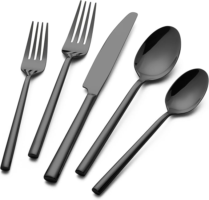 Alata Potter Black 20-Piece Forged Silverware Set with Utensil-Serving Set, Service for 4, Stainless Steel Flatware Set, Modern Design with Mirror Finish, Ideal for Home, Kitchen, Party, Camping