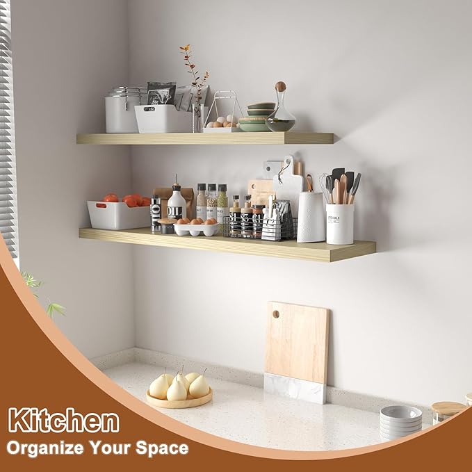 40 Inch Floating Shelf 3 Pack Large Floating Shelves for Wall No Drilling Accessories Included Deep Wall Shelves for Living Room Kitchen Farmhouse 40" W x 12" D x 1.2" Oak