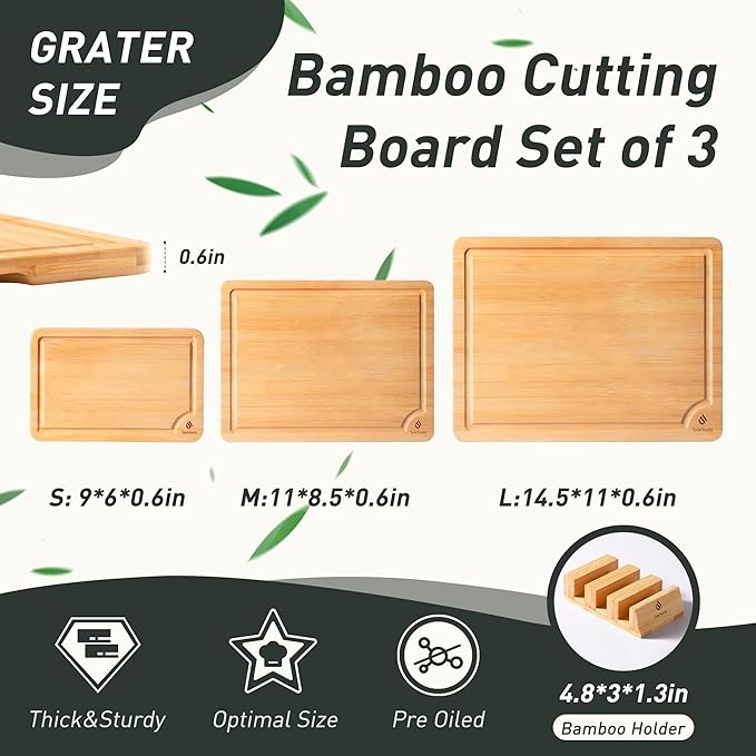 Bamboo Cutting Board Set Non Slip Feet with Holder Over Sink Kitchen Gadgets Seller 2025 First Apartment Must Haves Things Stuff Accessories House Warming Decor Housewarming Hostess Host Gifts