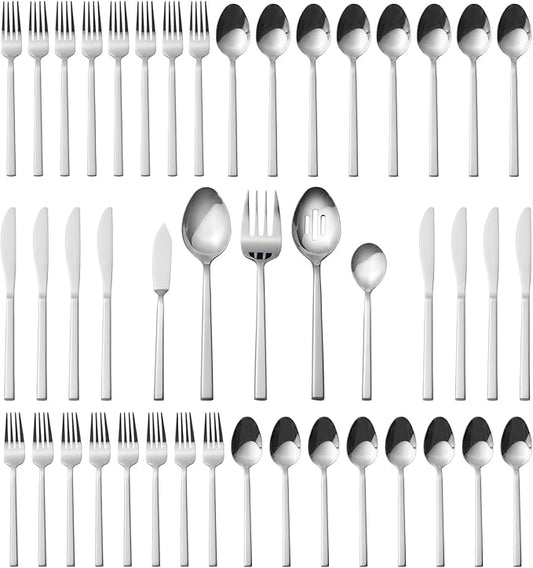 Alata Cube 45-Piece Forged Stainless Steel Flatware Set Cutlery Set,Service for 8,Silver Finish,Dishwasher Safe