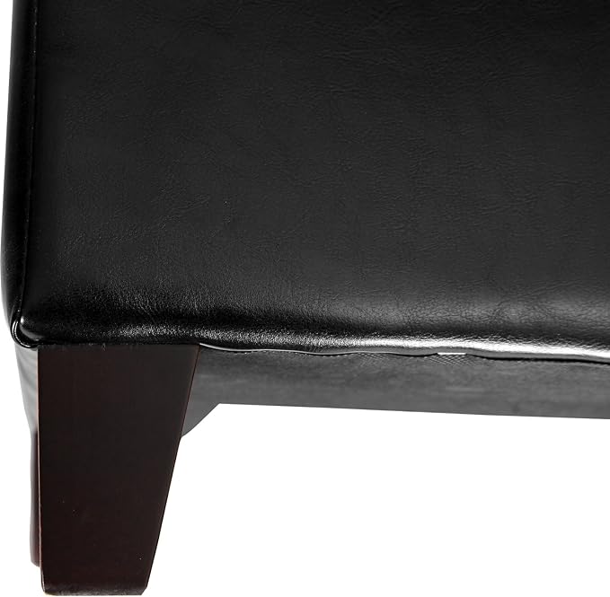 Adeco Storage Ottoman Foot Rest Stool, Leather Ottoman Footstool with Wood Legs and Hinged Lid, 18" Small Foot Stool Bench for Living Room, Bedroom, Black
