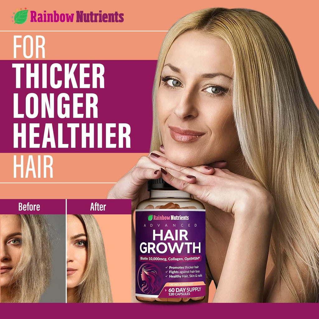 (2 Pack) Hair Growth Vitamins for Women | Biotin 10,000mcg, Collagen, Patented OptiMSM®, goMCT®, Saw Palmetto | Naturally Regrow Stronger & Healthier Hair, Skin and Nails | May Stop Hair Loss