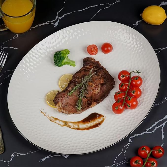 15" Large Serving Platter - Oval Large Serving Tray, Ceramic Serving Dish, White Platters for Serving Food, Appetizers, Entertaining, Party, Set of 2