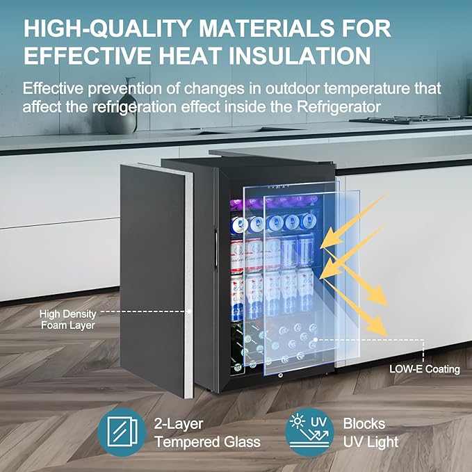 Beverage Refrigerator Cooler, 128 Cans 3.2 Cu.Ft Mini Fridge Glass Door for Drink Beer Soda Wine, Small Fridge with 4 Adjustable Removable Shelves for Kitchen, Bedroom, Office, Bar, Gaming Room, Black