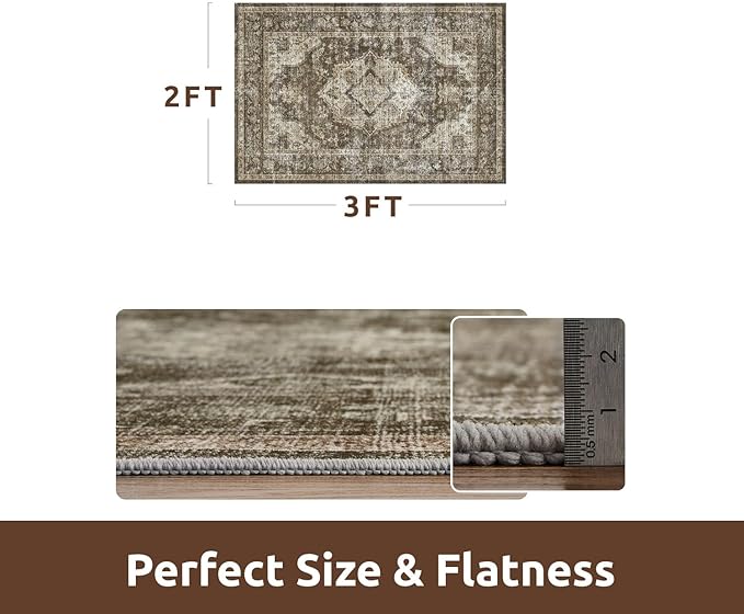 AMOAMI-2X3 Small Rug-Washable Rugs Entryway Mat Indoor-Soft Vintage Non Slip Rugs for Kitchen Laundry Room Bathroom Brown/Coffee Decorative Accent Rug for in Front of Sink 24 Inch x36 Inch