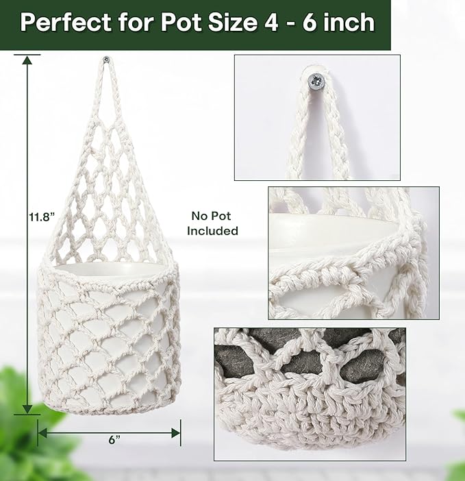 2PK Wall Planters for Indoor Plants, Macrame Plant Hanger | Wall Planter, Plant Hanger, Hanging Planter (2PK, for 6 inch Pot)