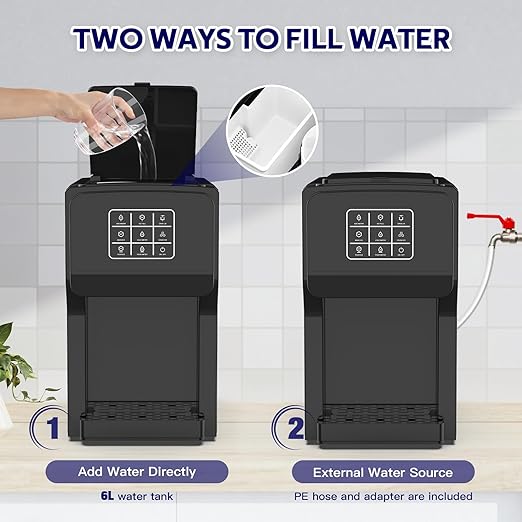 3 in 1 Water Dispenser with Ice Maker, Ice Maker Countertop, Bullet Ice, Crushed Ice, Water Cooler, 44Lbs/24H, 12 Ice/6Min, Self-Cleaning, 4Lbs Ice Storage, Home/Kitchen/Party/RV (Touchscreen)