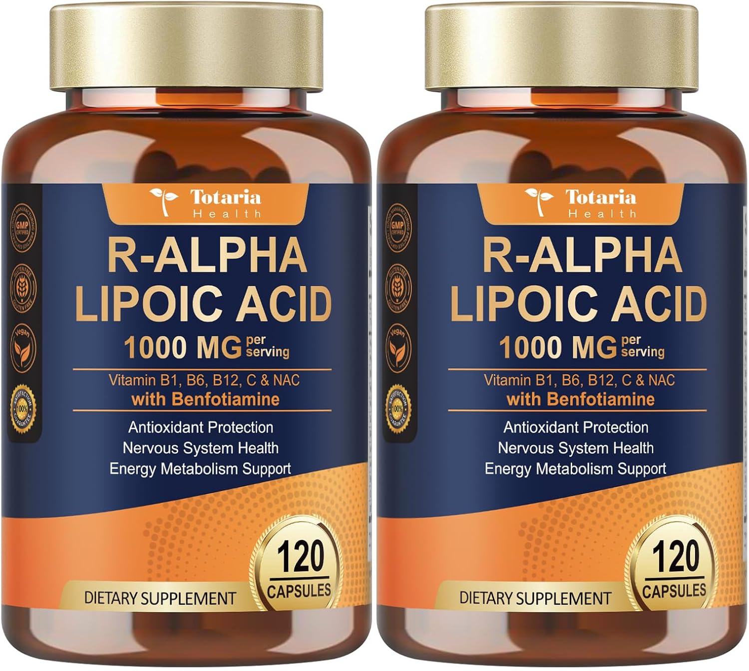 (2 Packs) R Alpha Lipoic Acid 1000mg with Benfotiamine - Sodium ALA Supplement for Neuropathy Support Nerve Health & Antioxidant, Cell Energy, Metabolism and Anti-Aging, Non-GMO, Gluten Free, Vegan