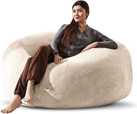 Bean Bag Chair 4Ft, Memory Foam Filled, Large Beanbag Chairs for Adults and Teens, Soft Sofa with Removable Flannel Cover, Round Couch for Living Room Bedroom College Dorm (Apricot, 4FT-47×47"×24")