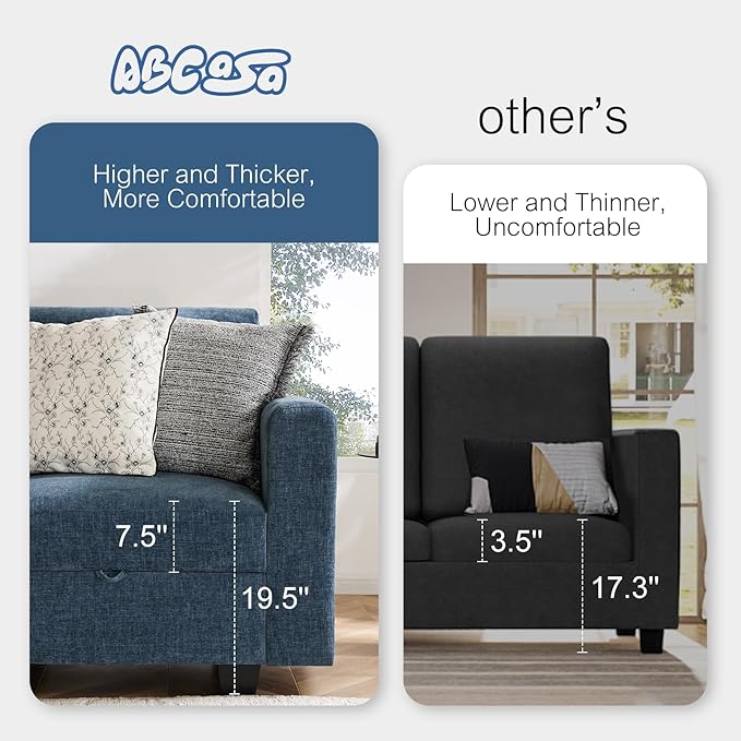 38.5 Oversized Accent Chair with Storage Blue Chenille, Single Modern Accent Sofa Chair with Arms for Apartment Living Room (21" Deep Seat)