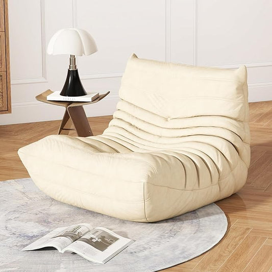 Bean Bag Chair for Adults, Lazy Floor Sofa Couch - Adult Size with Soft Waterproof Fabric for Living Room, Apartments, Reading Corner, Gaming, and Movie Venue (White)