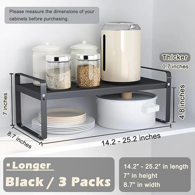 3 Pack Expandable Cabinet Shelf Organizer Kitchen Shelf Riser Stackable Pantry Shelves Kitchen Organizers and Storage Metal Spice Rack Countertop Organizer Cupboard Adjustable Shelfs Desk Rack Shelf