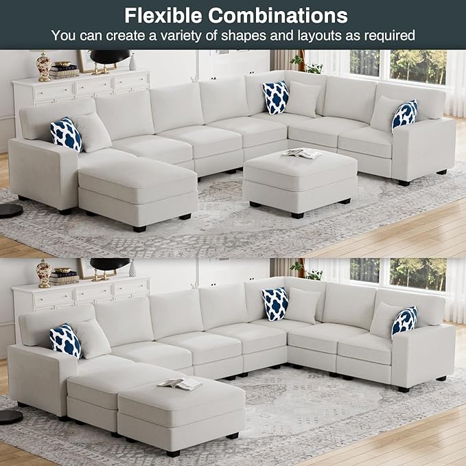 L Lengend Vansen Modular Sectional Sofa U Shaped Couch with Ottoman Modern Reversible Corner Sectional Couch for Living Room (Cream, U Shaped Sofa-5)