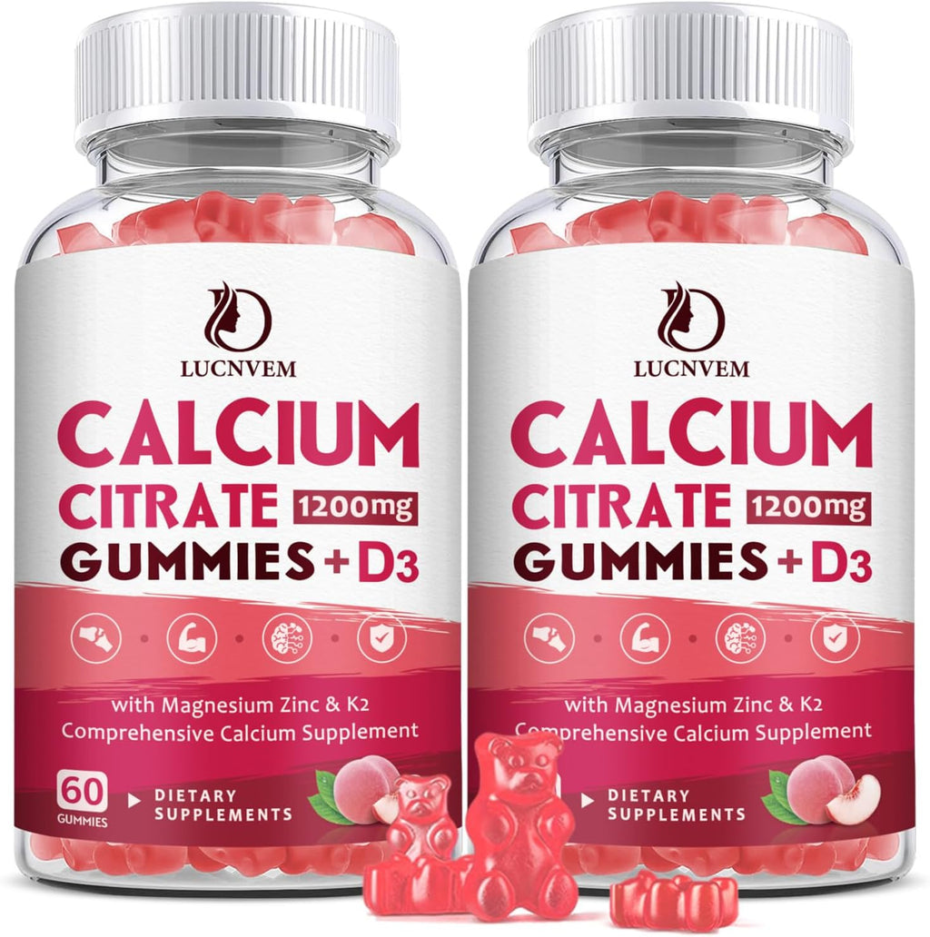 (2 Pack) Calcium Citrate 1200mg with Vitamin D3 Supplements Gummies for Women & Men, Calcium Gummies with Vitamin D3 K2, High Absorption for Bone Muscle Healthy- Peach Flavor- 60 Day Supply