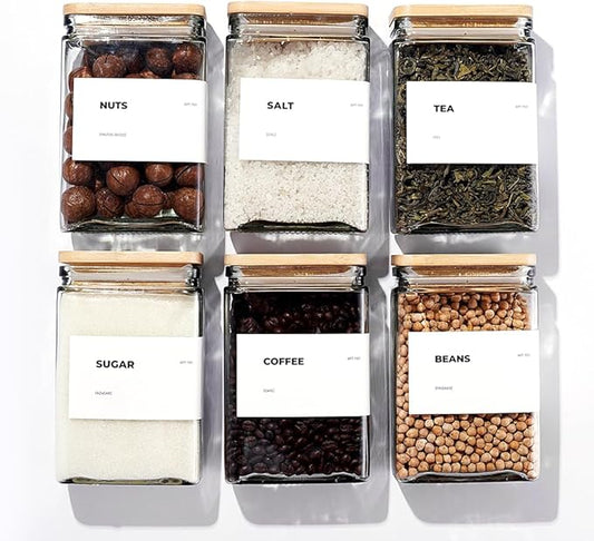 27 oz Glass Storage Jars with Bamboo Lid, set of 6, glass canisters with airtight lids, Clear jars with lids for Cookie, Candy, Tea, Coffee Bean and Rice (White)
