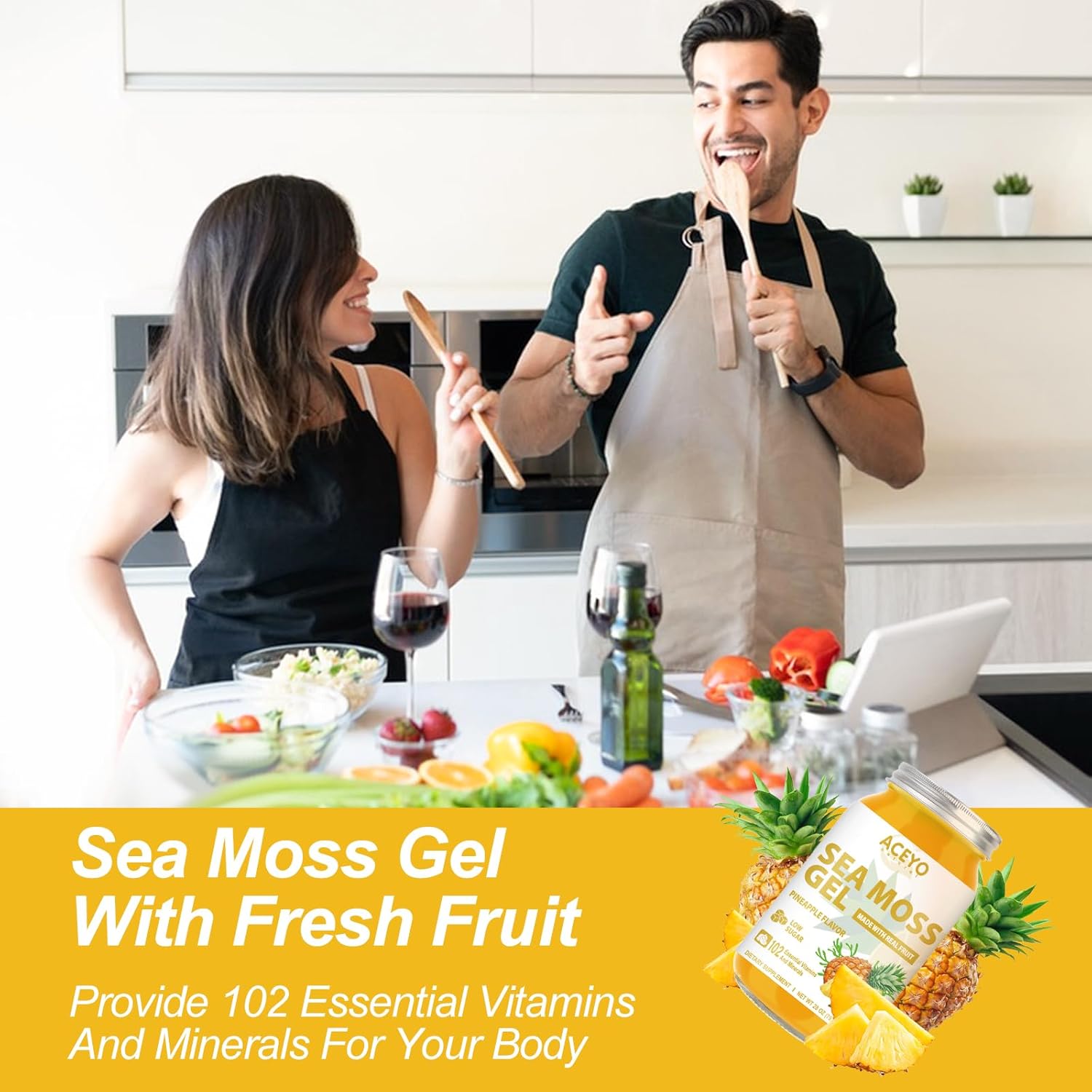 (28 OZ) Sea Moss Gel Raw Flavored Irish Seamoss Gel Natural Vegan Pineapple 102 Vitamins and Minerals Wild Harvested Non-GMO.