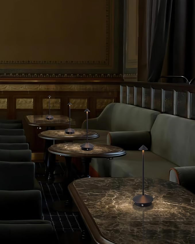 Modern Cordless Table Lamp Set of 2, Portable LED Desk Lamps, 5000mAh Rechargeable Battery Operated Lighting for Bedroom Dining Room Restaurant Coffee Shop Camping Night Light (Black)