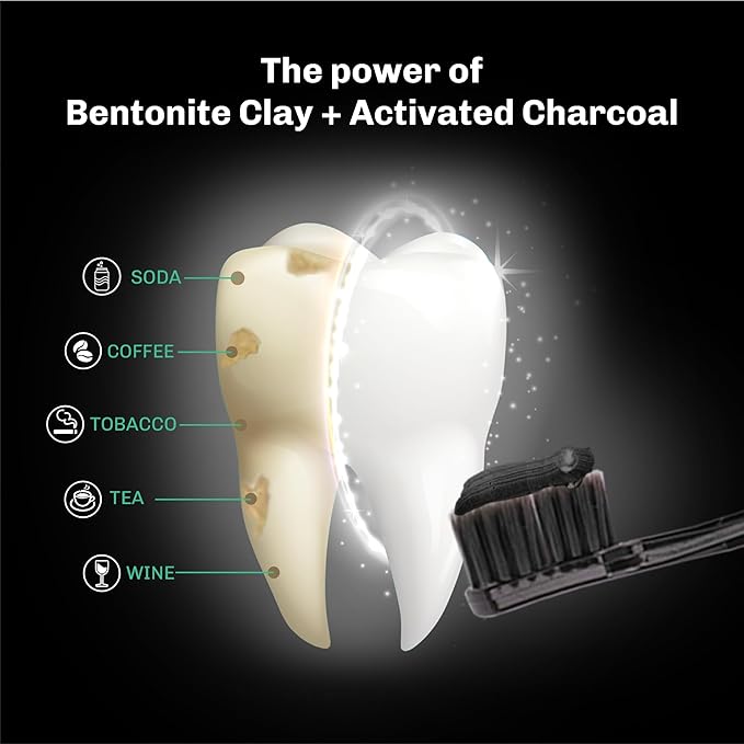 BENTODENT Fluoride Free Organic Charcoal Toothpaste with Bentonite Clay for Teeth Whitening- Natural Sensitive Teeth Whitening Toothpaste, Vegan, Travel