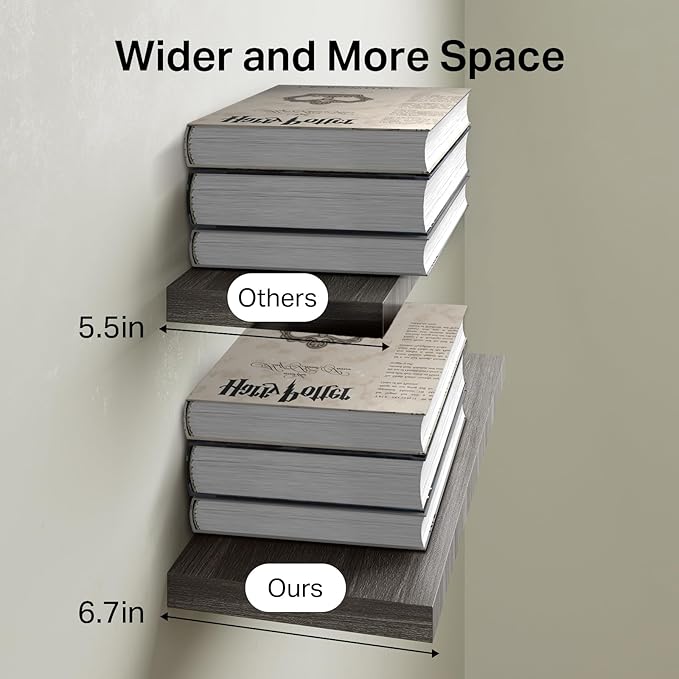 BAYKA Floating Shelves for Wall, Wall Mounted Rustic Wood Shelves for Bathroom, Bedroom, Living Room, Kitchen,Small Hanging Shelf for Books/Storage/Room Decor (Grey, Set of 3, 15.7in)