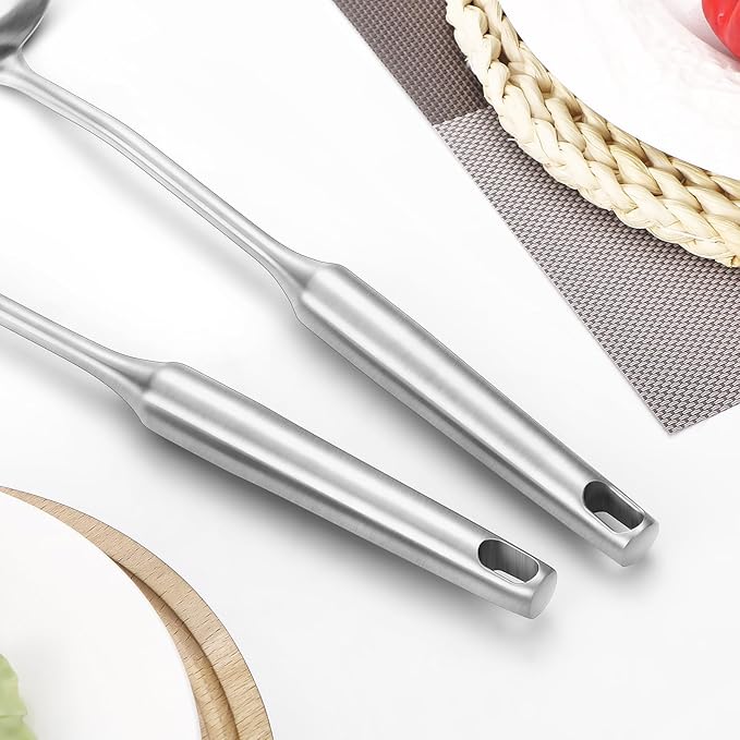 304 Stainless Steel Cooking Utensil,Kitchen Kitchen Utensil with Spatula, Solid Spoon, Ladle, Skimmer, Spaghetti Spoon, 6 Piece Set, Dishwasher Safe