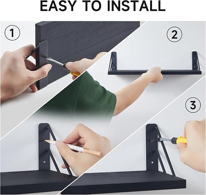 BAYKA Wall Shelves for Bedroom Decor, Floating Wall Shelves for Living Room Kitchen Storage, Wall Mounted Rustic Wood Floating Shelves for Kids Books, Corner Shelf for Bathroom(Rustic Brown，Set of 4)