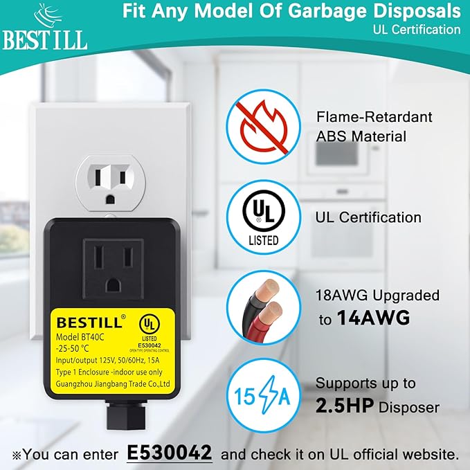 BESTILL Garbage Disposal Air Switch Kit - UL Listed, Brass 3.6" Long Push Button for Waste Disposer, Cordless Sink Top Switch Button, Matte Black, Compatible with all Garbage Disposals