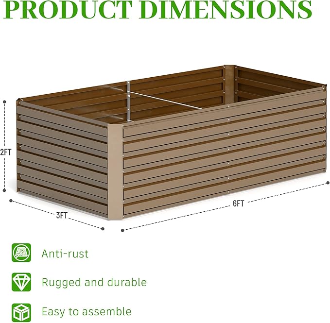 6x3x2 ft Raised Garden Bed, Large Metal Planter Raised Beds, Planters for Outdoor Plants for Vegetables, Flowers, Herbs, Fruits, and Succulents.(4 Pcs)