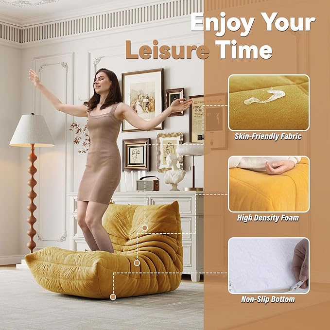 Bean Bag Chairs for Adults, Bean Bag Sofa - Adult Size with Soft Waterproof Fabric for Living Room, Apartments, Reading Corner, Gaming, and Movie Venue (Yellow)