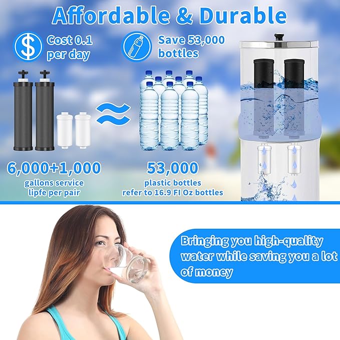 4 Pack Gravity Water Filter Replacement,Gravity Water Filter Replacement for Berkey® BB9-2® Black Filters & PF-2® Fluoride Filters, Compatible with Berkey® Filtration System