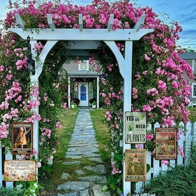 5 Pack Garden Signs Vintage Metal Tin Signs For Outside Garden Signs Decorative Outdoor Plant Lover Gifts Gardening Gift For Women Yard Sign Funny Gardening Decor 12x8 Inch