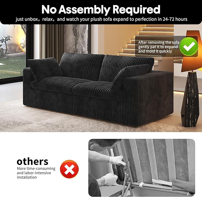 78.74" LoveSeat Cloud Sofa,Modular Sectional Couch,Modern Deep Seat Upholstered Couches with Plush Corduroy Fabric for Living Room Furniture,Bedroom and Apartment,No Assembly Required,Black