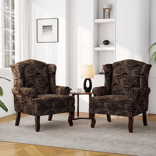 Accent Chair, High Back Upholstered Armchair with High Resilience Sponge & Wood Legs, Mid-Century Modern Comfy Single Sofa Reading Chairs for Living Room, Bedroom (Cranberry, Set of 2)