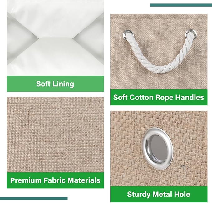 Bidtakay Fabric Storage Baskets for Shelves 3 Pack Large Storage Bins for Organizing Linen Collapsible Organizer for Closet-Flaxen