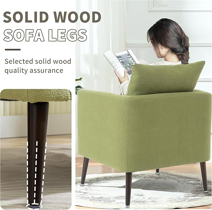 Barrel Accent Chair Set of 2 with Back Pillow, Large Upholstered Armchair with Solid Wood Legs Modern Reading Chairs for Living Room Bedroom