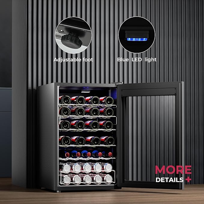 4.5 CU.FT Wine Cooler Refrigerator, Small Freestanding Wine Fridge for Red, White and Champagne, Mini Fridge with Adjust Temperature, Black